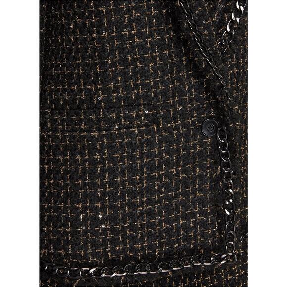 $695 ALICE+OLIVIA CHAIN TRIM JACKET BLACK AND GOLD AND SEQUINS SZ 14 - Picture 6 of 8